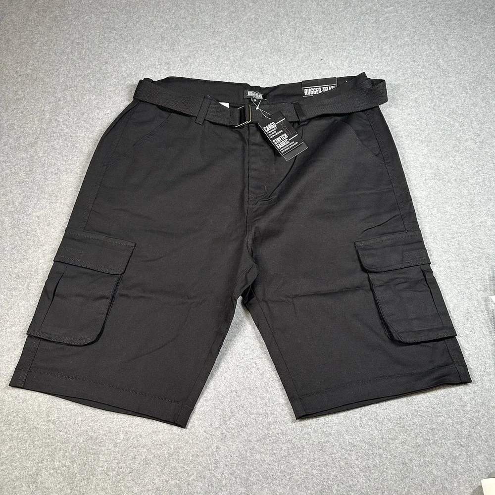Rugged Trail Cargo Shorts Mens 38 Black Stretch Belted Cotton‎ Workwear NWT